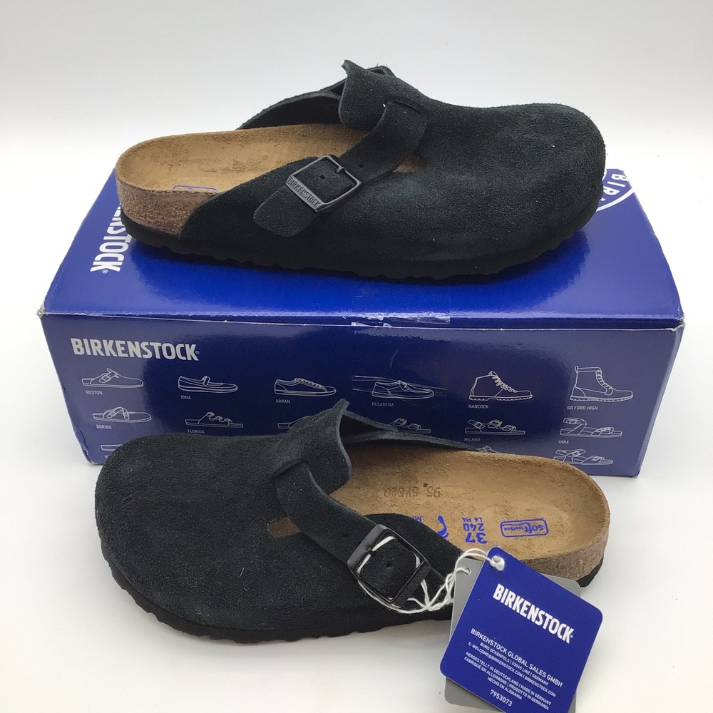 Birkenstock Boston BS Black Suede Soft Footbed Clogs Narrow Fit US Size 6 NEW